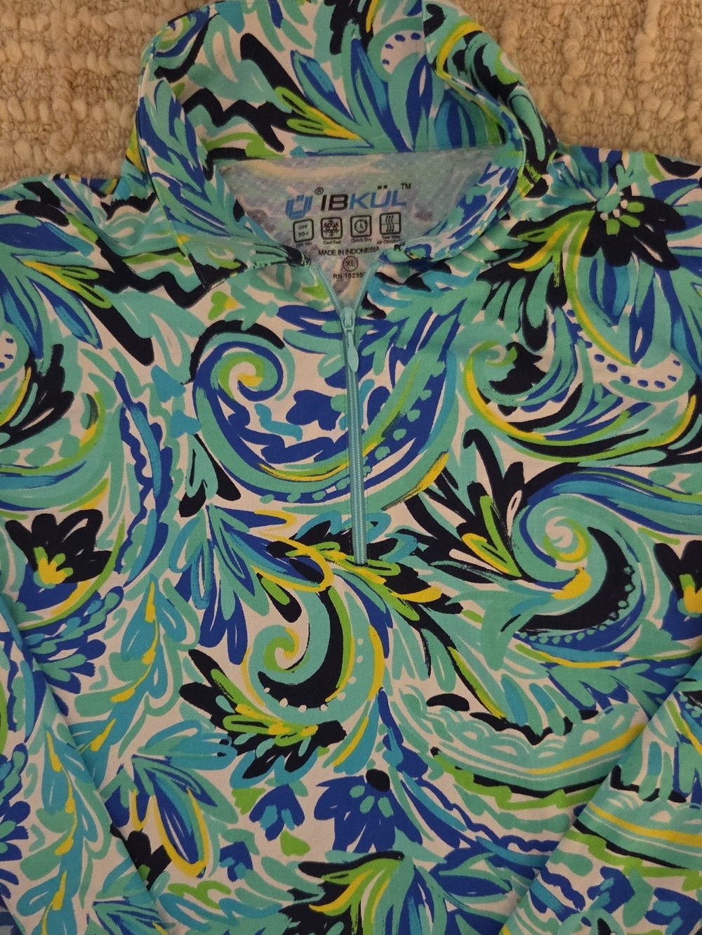 IBKUL Icefil Paisley Swirl Print 1/4 Zip Golf Sun Shirt - Women's XL